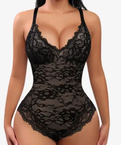 Lace Bodysuit for Women – Tummy Control Shapewear with V-Neck, Sleeveless, Backless Camisole Jumpsuit